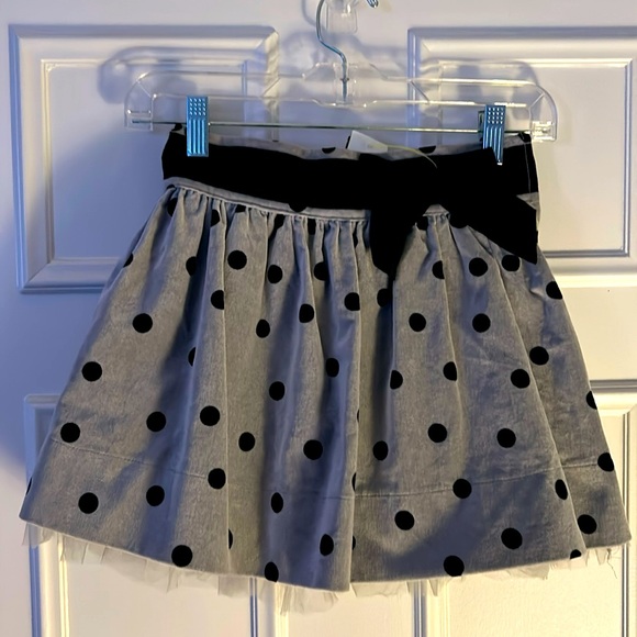 Benetton Class sz L 8/9 velour velvet black and gray polka dot skirt with tulle - Picture 3 of 11